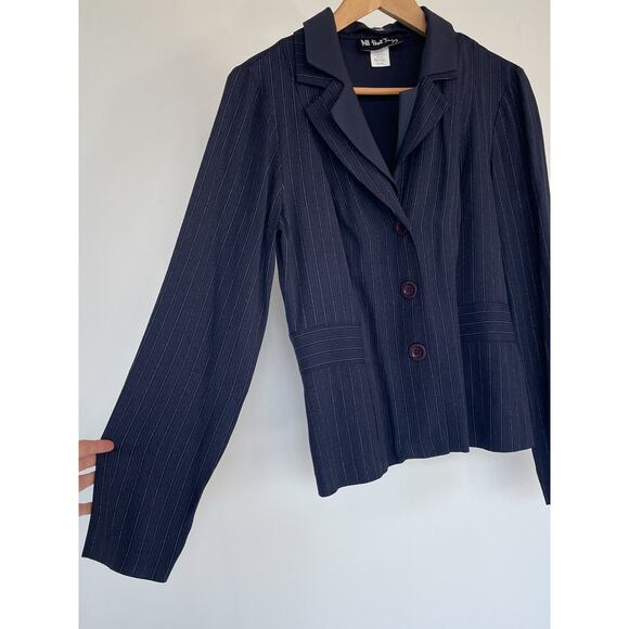 Vtg 90s Blue Pin Striped Fitted Blazer Jacket ALL THAT JAZZ Office Siren Sz 9/10 - Picture 7 of 8